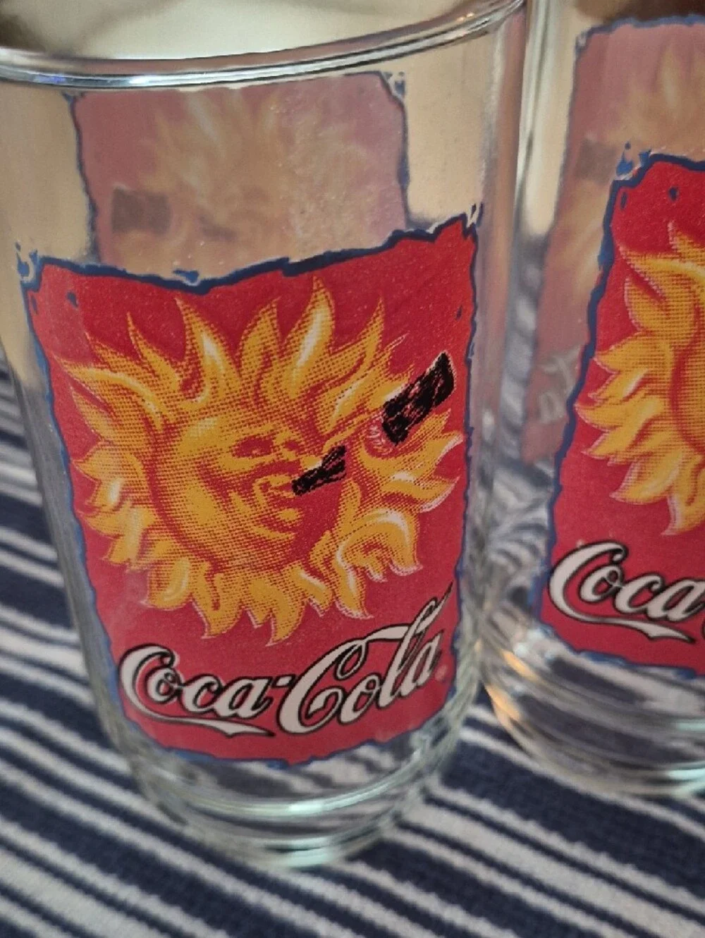 Vintage Set Of 4 Coca-Cola Red & Yellow‎ Sunburst Logo Drinking Glasses